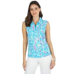 IBKUL DARLING SAIL TURQUOISE HOT PINK Sleeveless Polo Shirt Size XXL